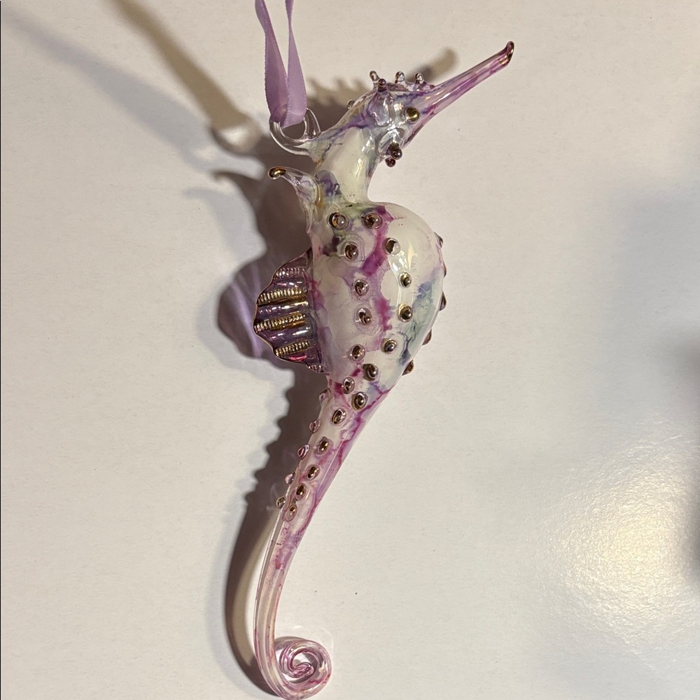 Hand blown Glass Seahorse Ornament in pink, Purple and White